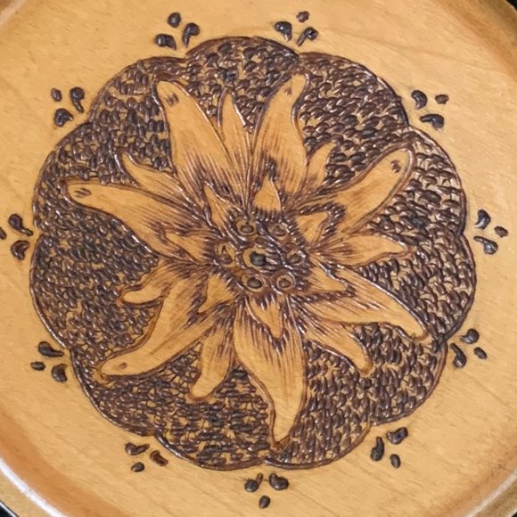 Wood Pyrography Plate Floral Burning Mexico Decorative Wall Art Hand Crafted - Picture 3 of 7